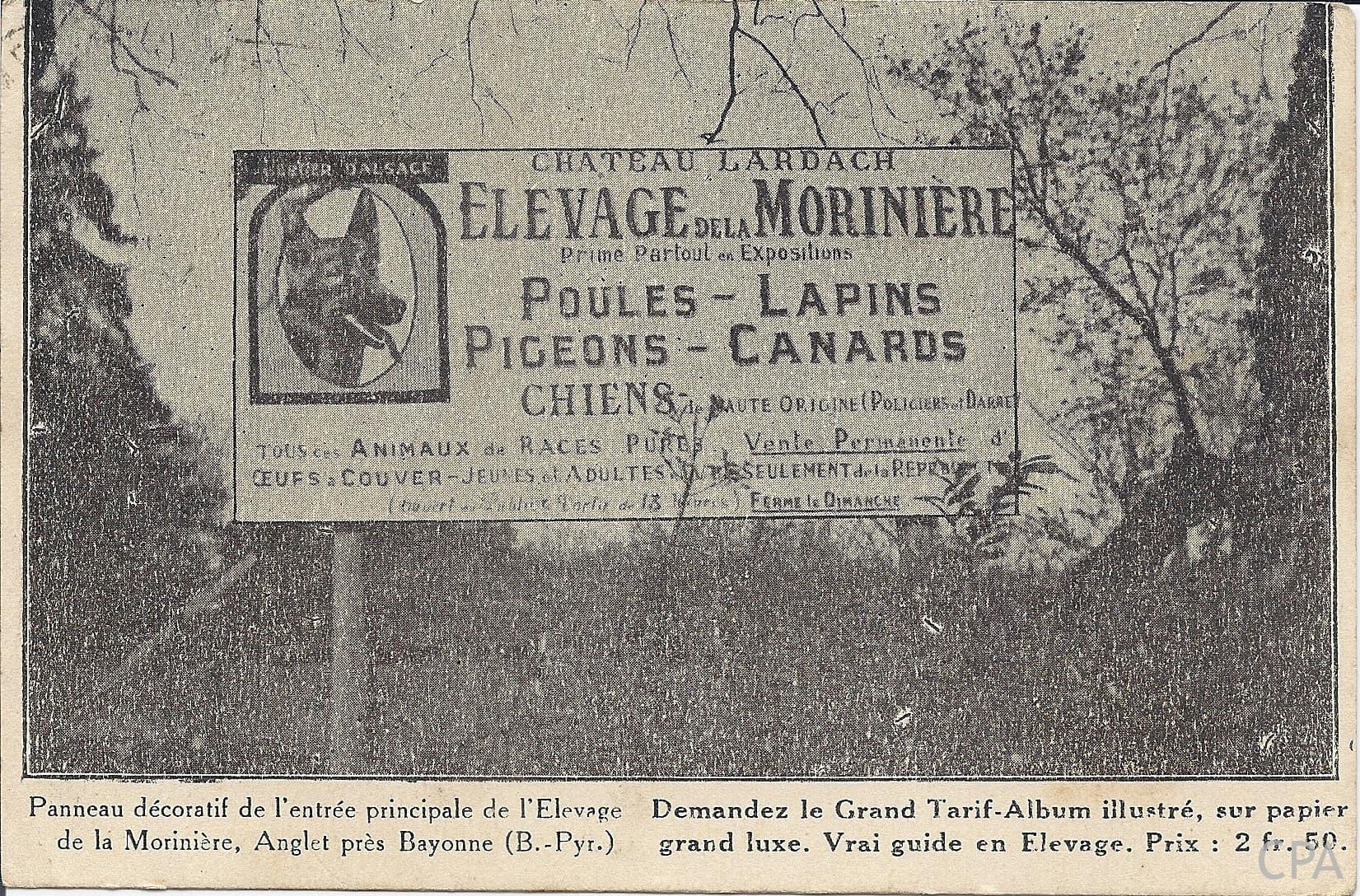 Château Lardach ELEVAGE DE LA MORINIERE Panneau décoratif de l'entrée principale de l'élevage de la Morinère, Anglet près Bayonne (B.-Pyr.)