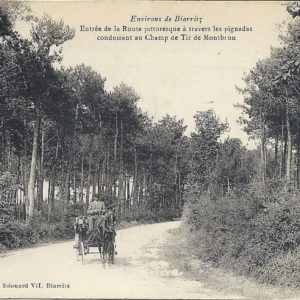 Entrée de la route pittoresque à travers les pignadas conduisant au Champ de Tir de Montbrun