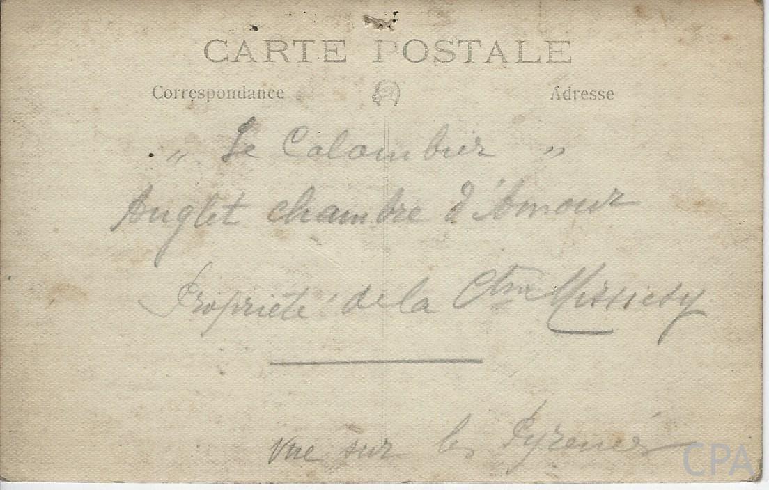 Inscription manuscrite "Le Colombier" Anglet chambre d'Amour Propriété de la Contesse Missiedy – Image 2
