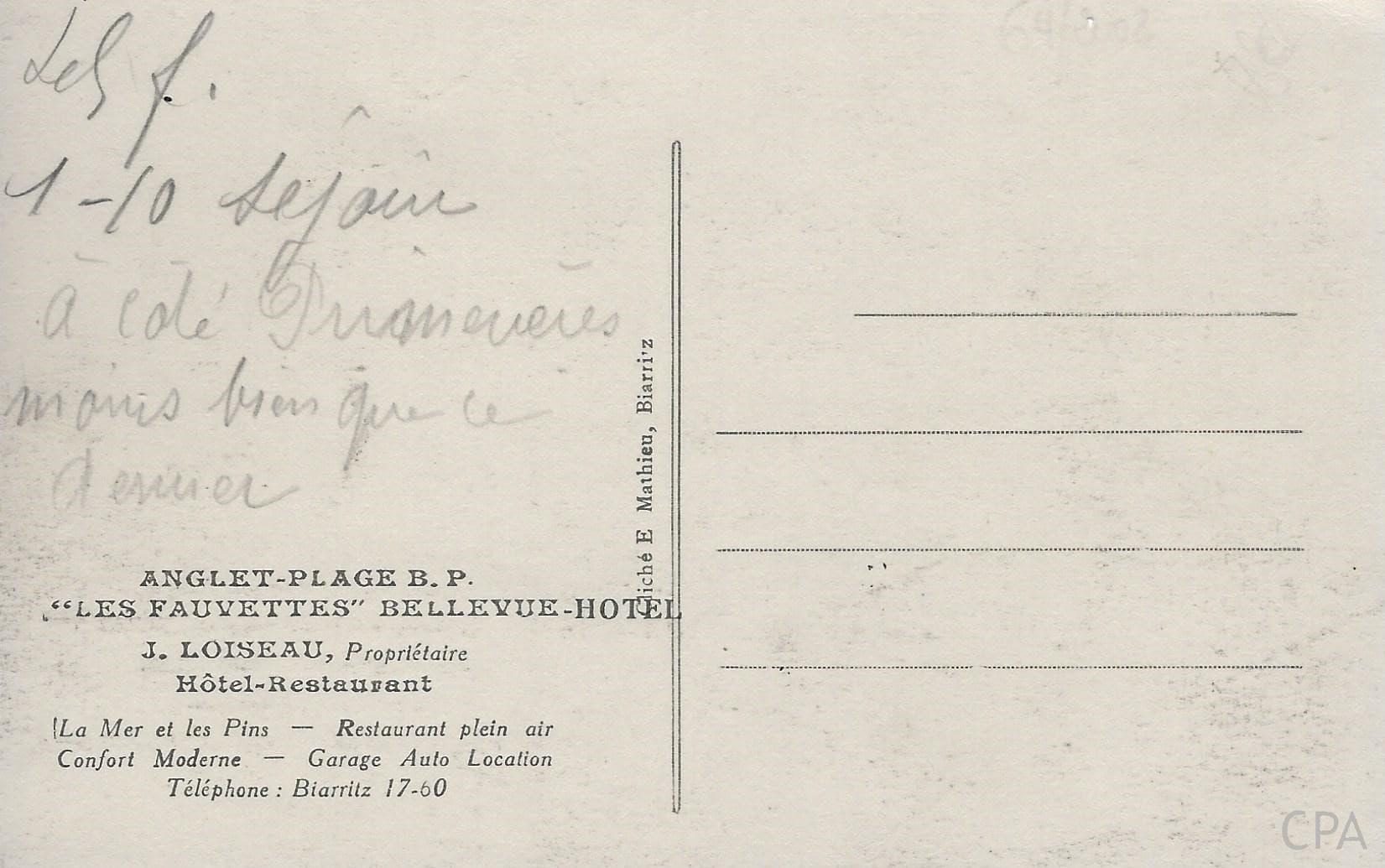 ANGLET-PLAGE "LES FAUVETTES" BELLEVUE-HÔTEL J,LOISEAU, Propriétaire "LES FAUVETTES" BELLEVUE-HÔTEL J,LOISEAU, Propriétaire – Image 2