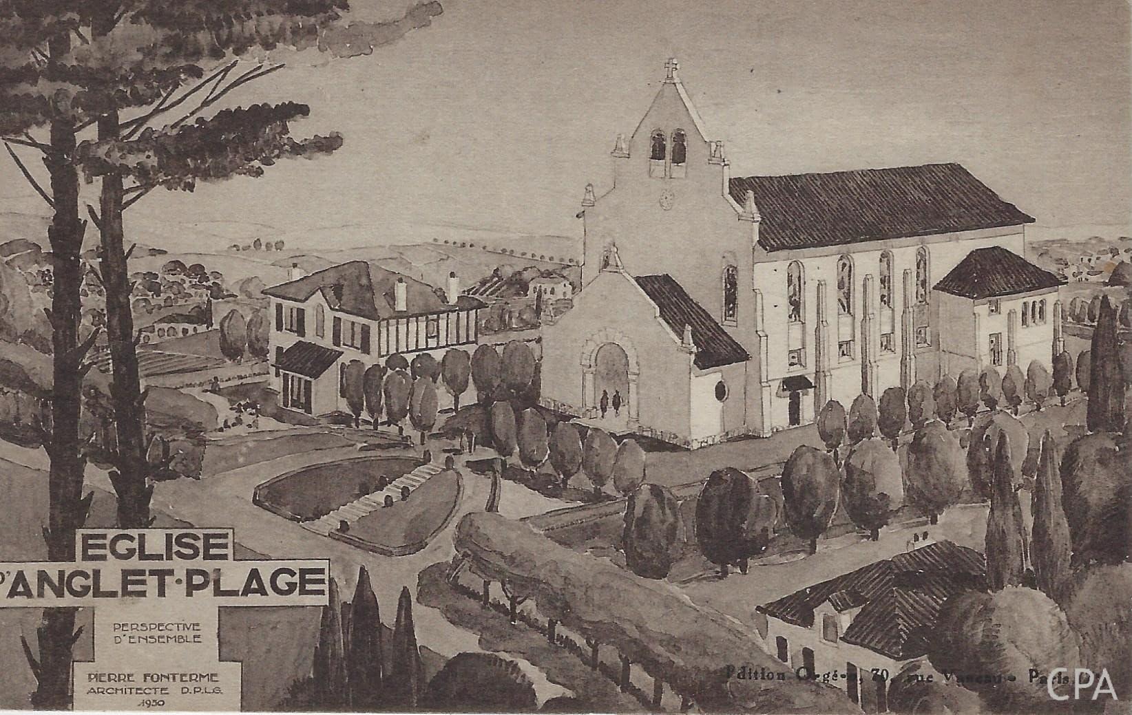 EGLISE d'ANGLET.PLAGE PERSPECTIVE D'ENSEMBLE PIERRE FONTERME ARCHITECTE DPLG