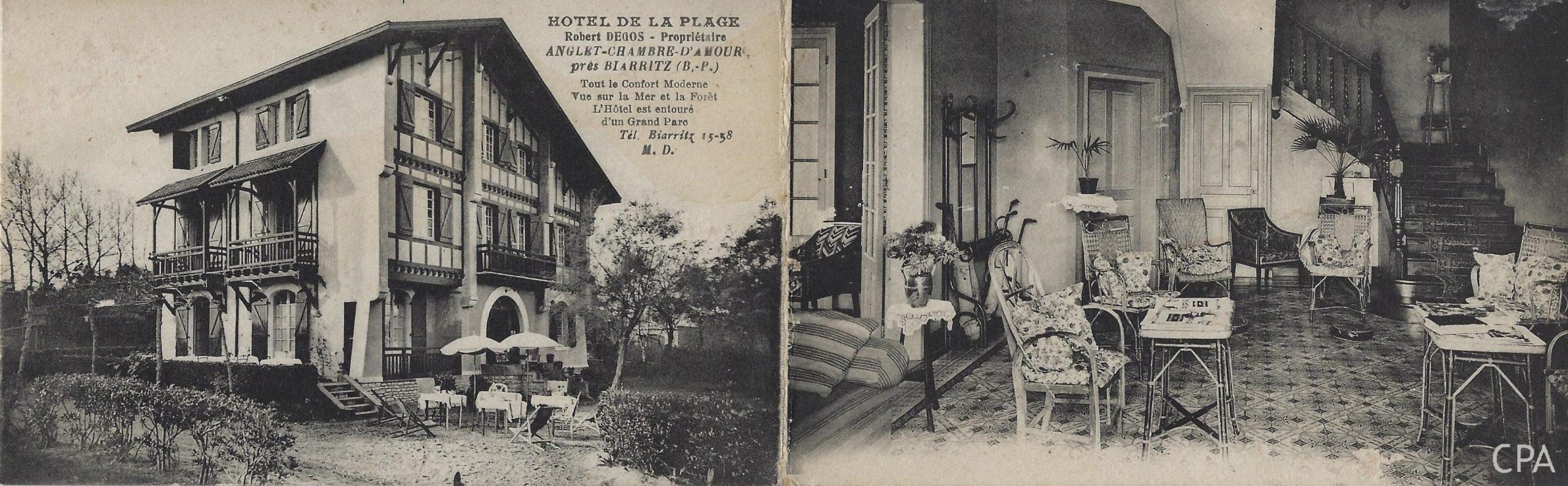HOTEL DE LA PLAGE Robert DEGOS - Propriétaire ANGLET-CHAMBRE-D'AMOUR près BIARRITZ (B,-P) (carte double)